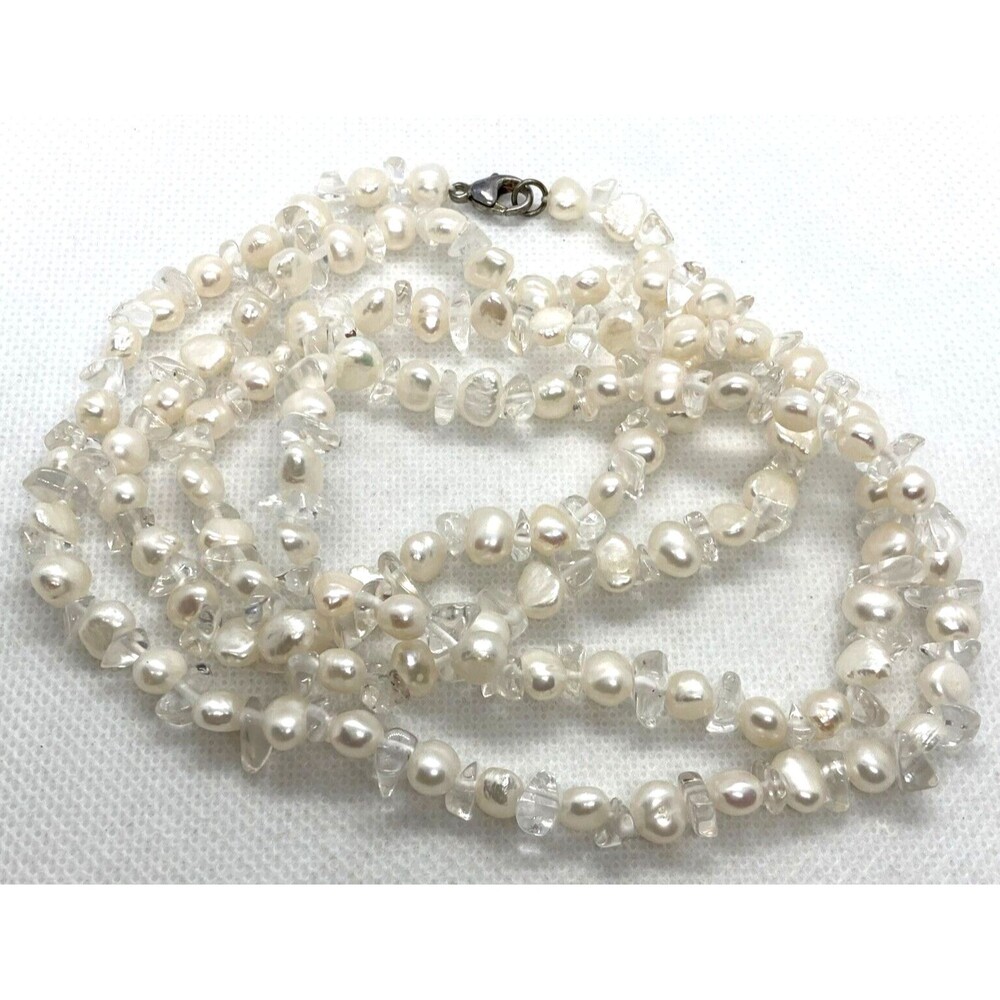 Freshwater Pearl and Clear Crystal Bead Necklace - White